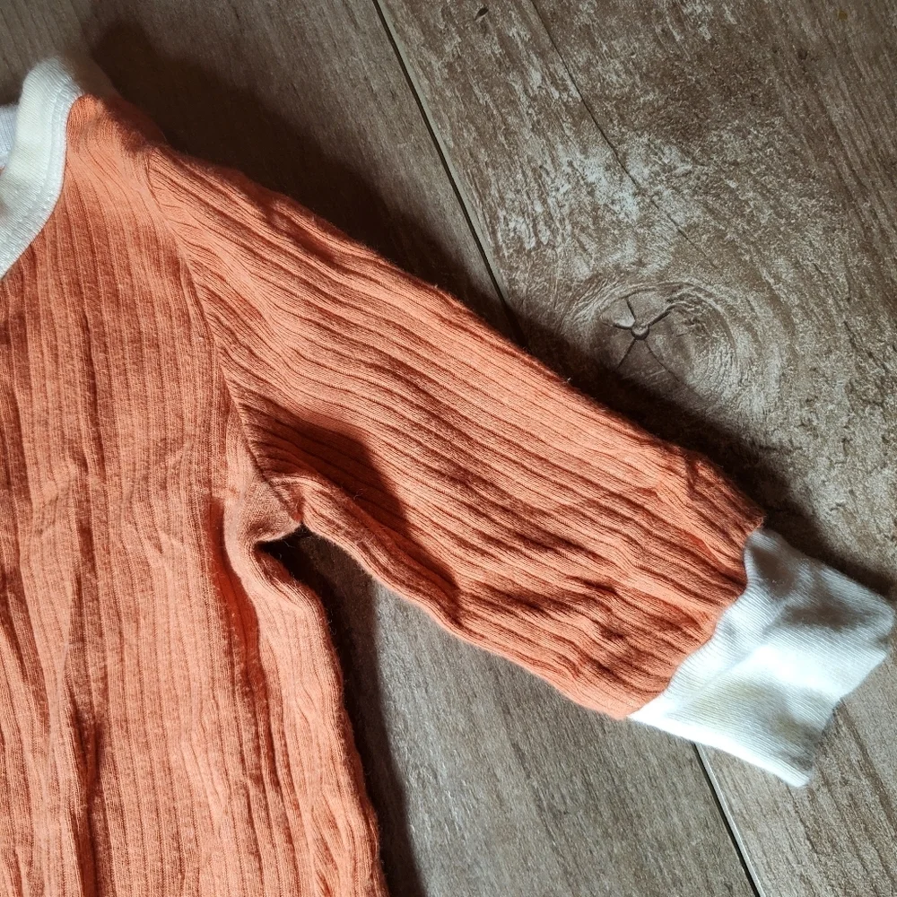 Cat & Jack Ribbed Henley Jumpsuit Romper Baby Boy Size 0-3M Orange & Cream